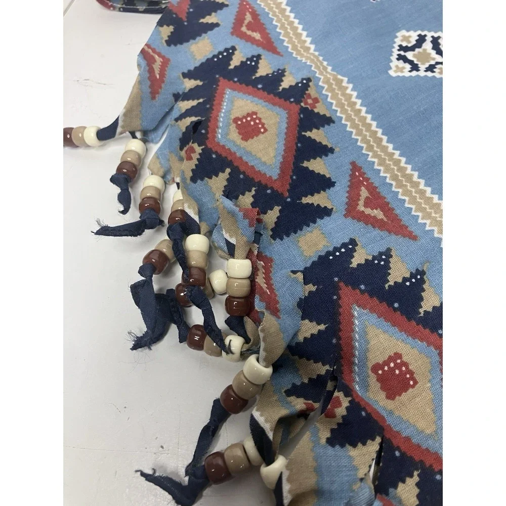 Vintage Fringed & Beaded Scarf Bandana Neck Wrap Western Handmade Southwest New